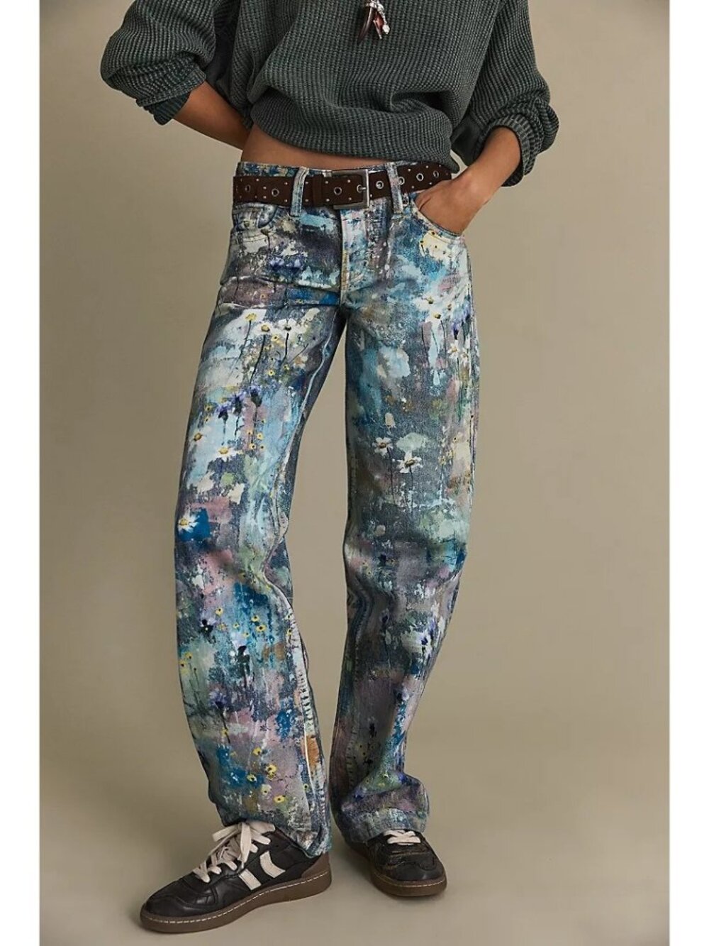 Free People Tennessee Low Rise Illusion Jeans Festival Painted Retro Womens 24